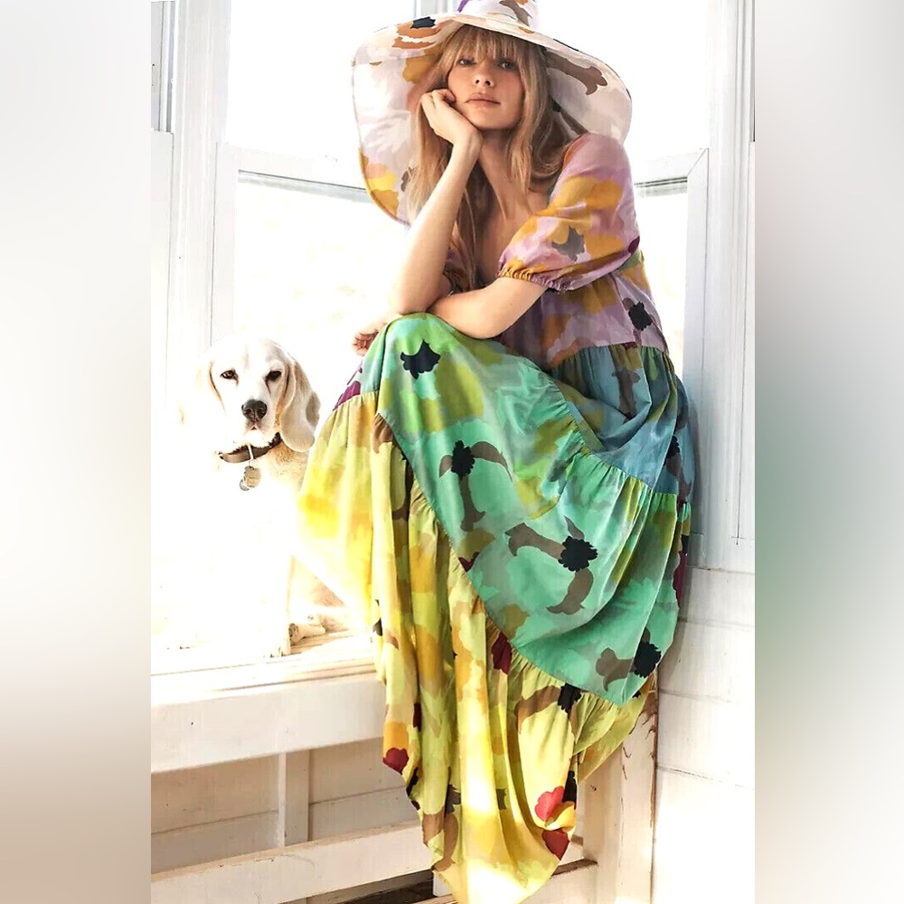 NWT Anthropologie Caroline Tiered Maxi Dress Foral Cotton Silk Bohemian XS New